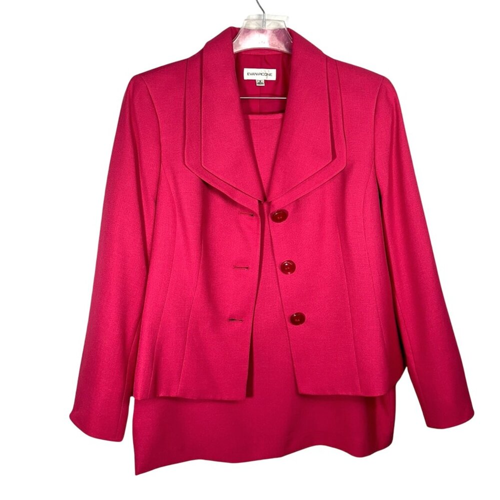 Evan Picone Women's Pink 2-Piece Skirt Suit Set Blazer & Skirt Hot Pink Size 4